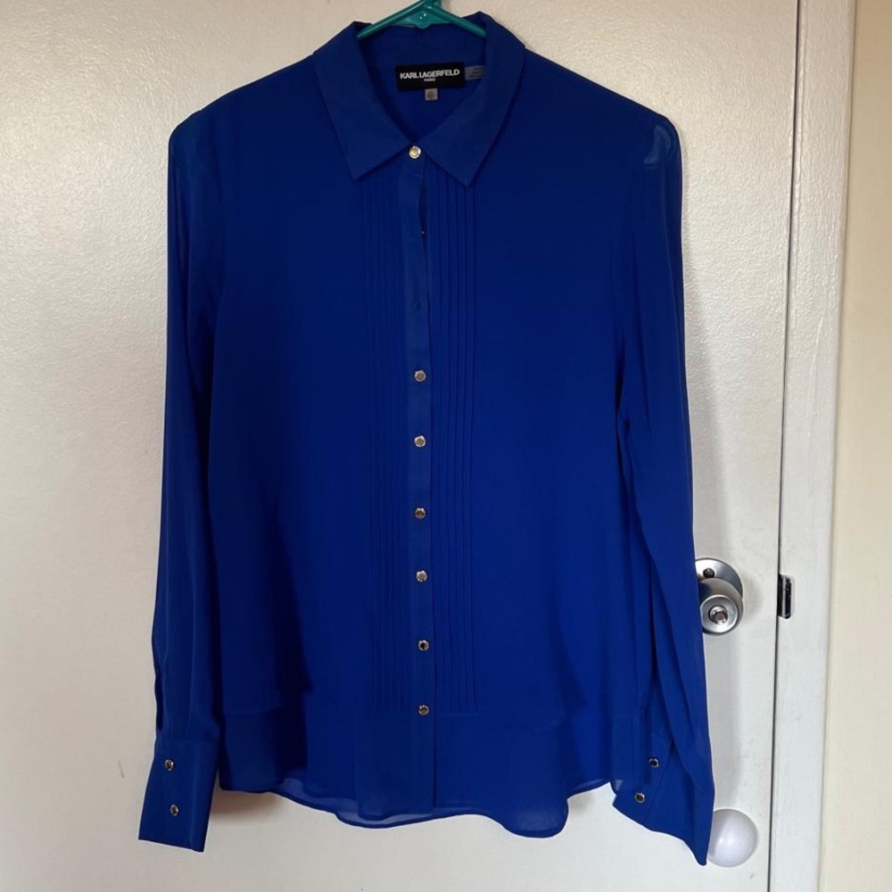 Karl Lagerfeld Blue Button-Up Blouse